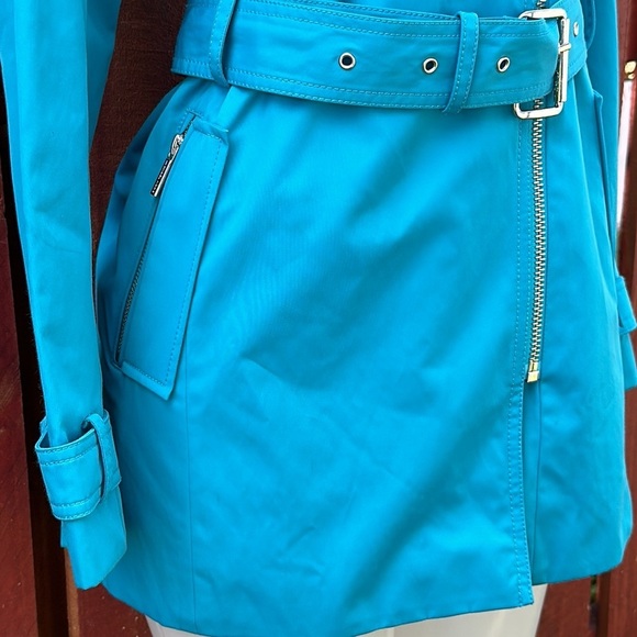 Michael Kors Blue Full Zip Belt Long Sleeve Trench Coat Size S - Picture 7 of 13
